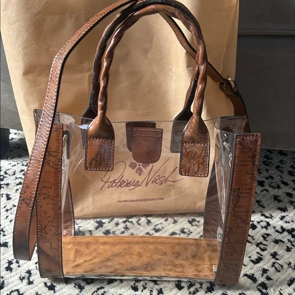 Patricia Nash Clear Curry Tote with Brown Braided Leather Trim - Picture 3 of 5